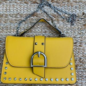 Yellow leather studded crossbody Topshop bag